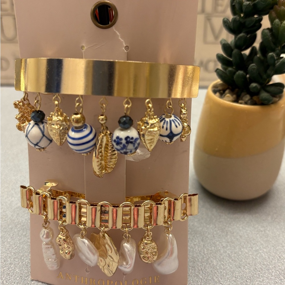 NWT Anthropologie Gold and White Hair Snap Back Clips